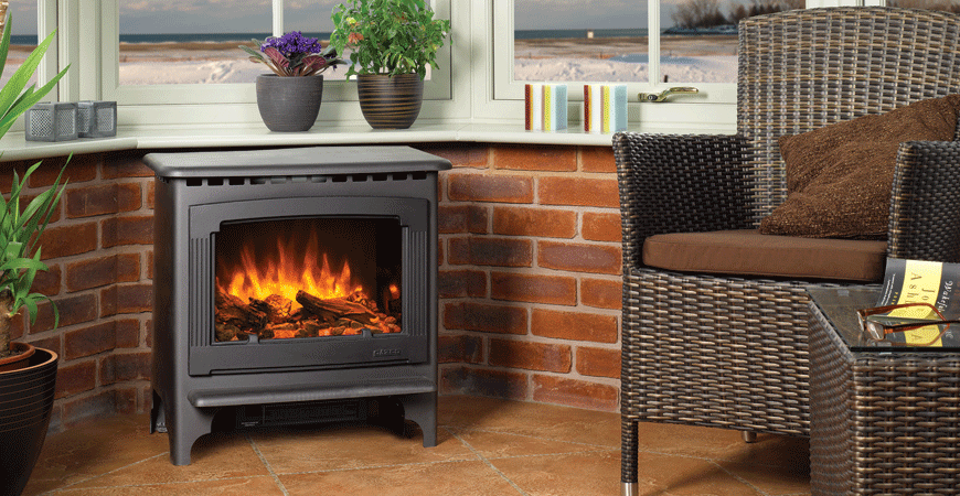 Gazco Marlborough electric stove. Electric log burner in conservatory.