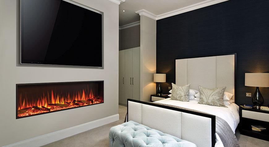 Cosy bedroom featuring the Gazco eStudio 135R electric fire