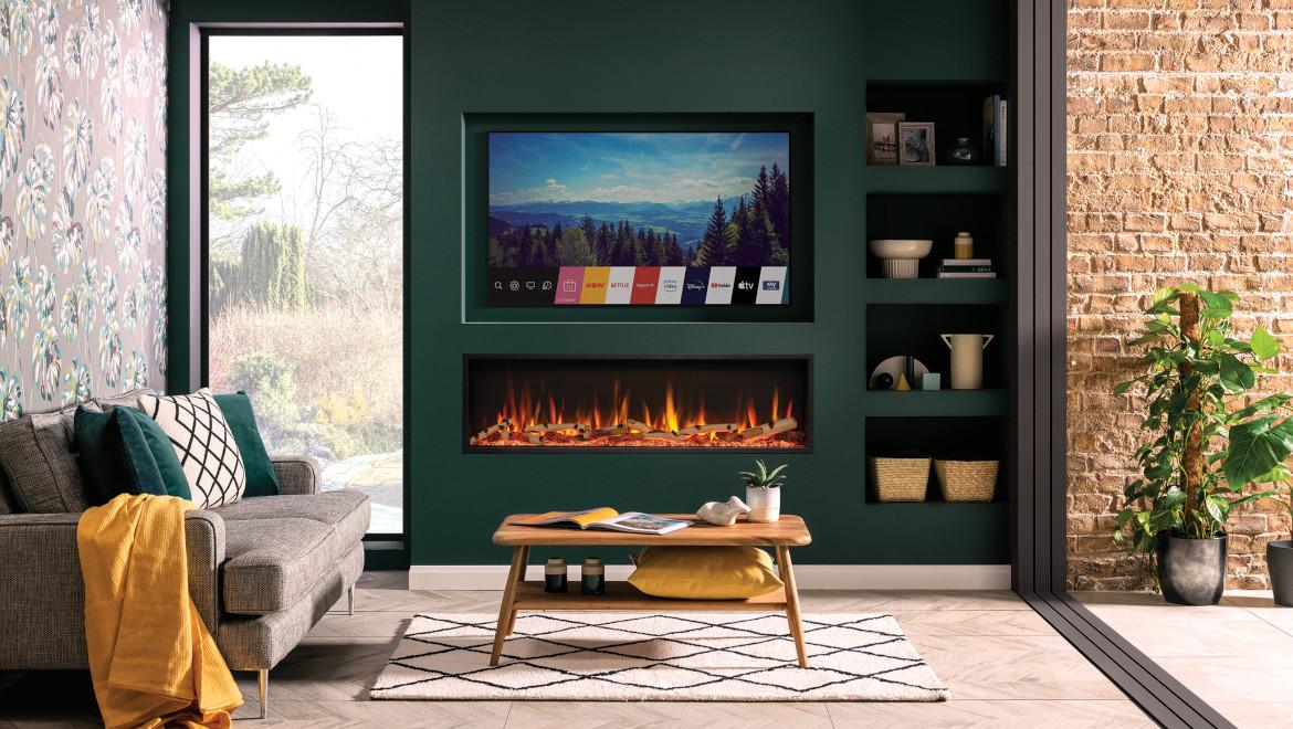 Log burner in new build. Wood burner in new build. Gazco eStudio electric fire media wall. Can I have a stove in a new build?