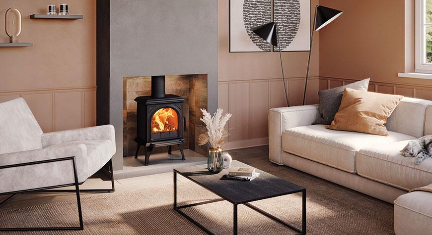 Stovax Huntingdon 20 wood burning Ecodesign stove, with Clear Door and optional Longer Legs