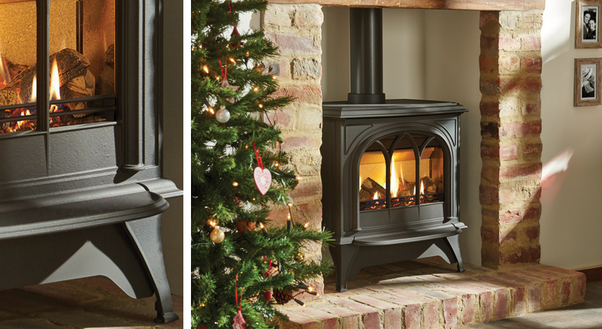 Gazco Huntingdon 40 gas stove with clear door in Matt Black