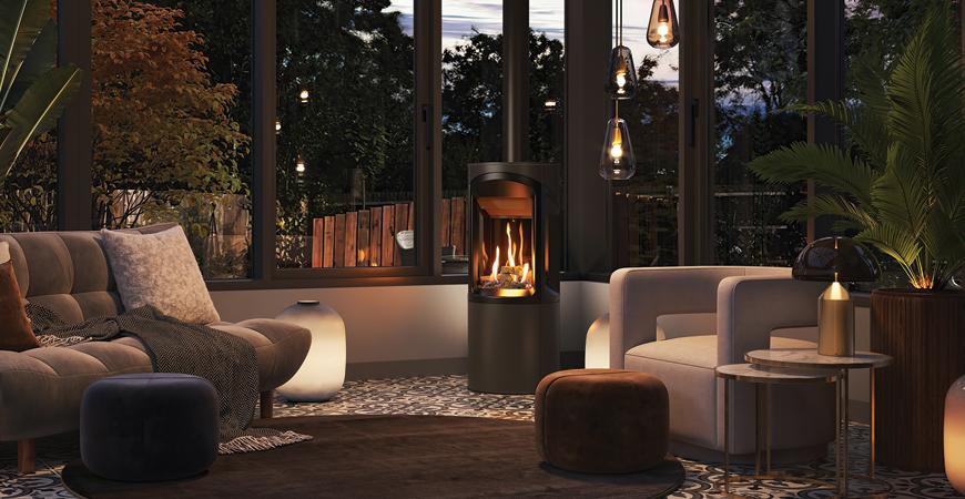 Freestanding gas fire in a conservatory. Onyx Liv 3 Gas Stove.