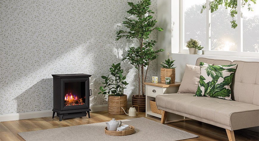 Sheraton 5 Electric with Log & Pebble fuel effect and Amber and Blue flame setting