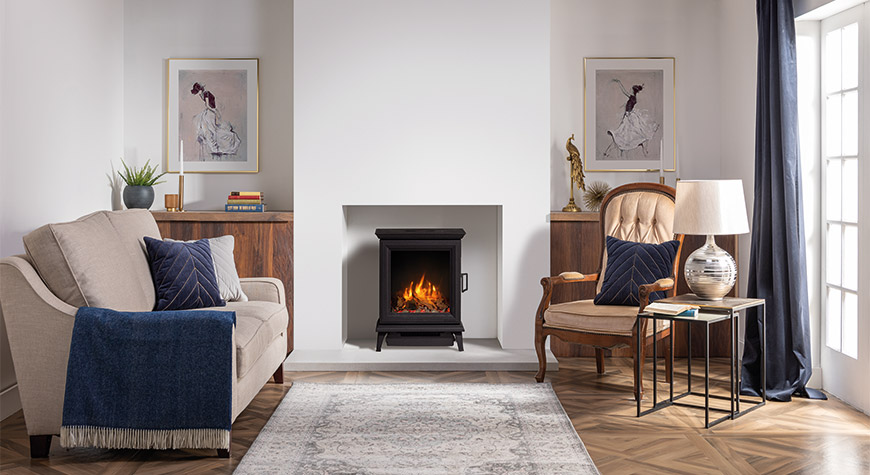 Sheraton 5 Electric with Log & Pebble fuel effect and Amber flame setting 