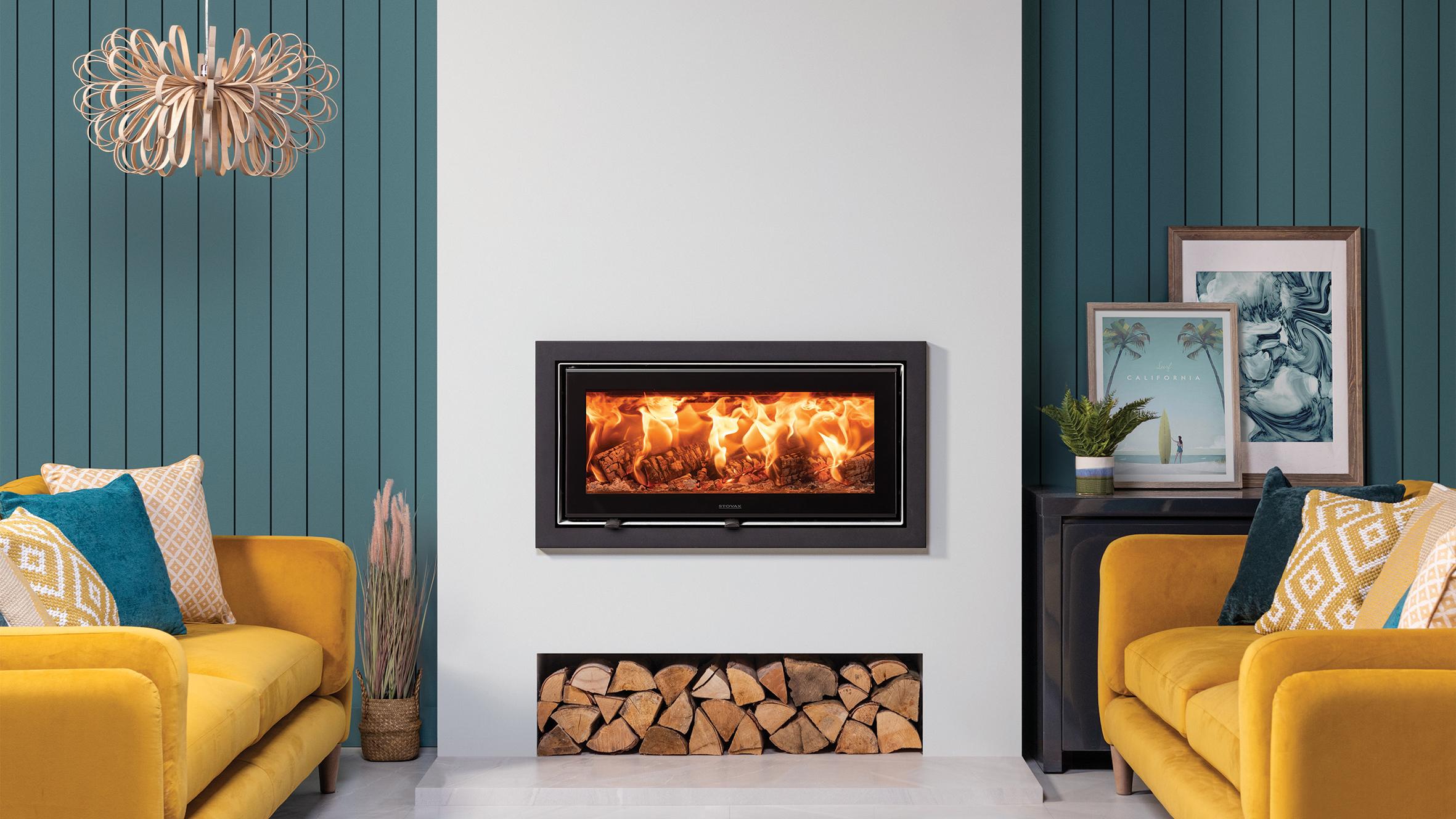 Stovax Studio Air 2 modern wood burning fireplace with Profil frame Modern Contemporary Fireplaces