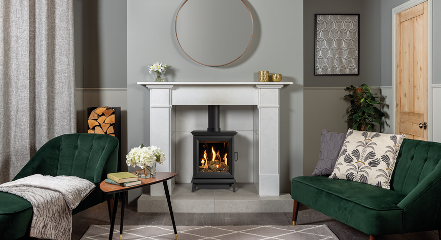 Sheraton 5 Gas with Claremont Antique White Marble mantel